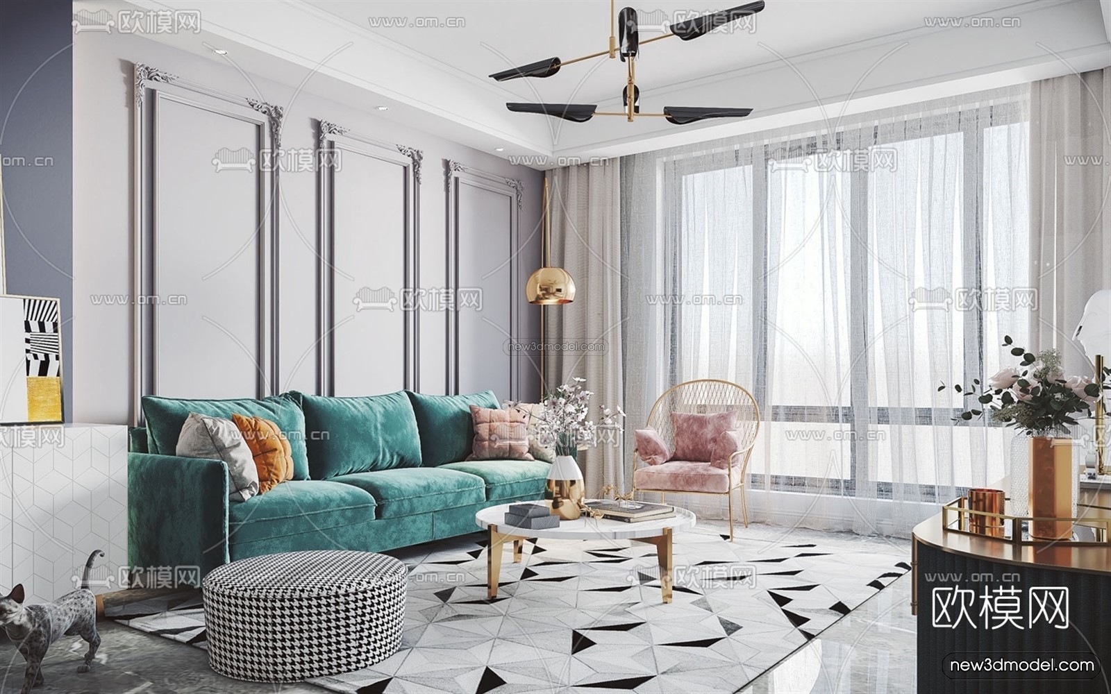 Nordic Style Interior 3D Blocks – Living Room 3D Model – 085 – VRAY - thumbnail 2