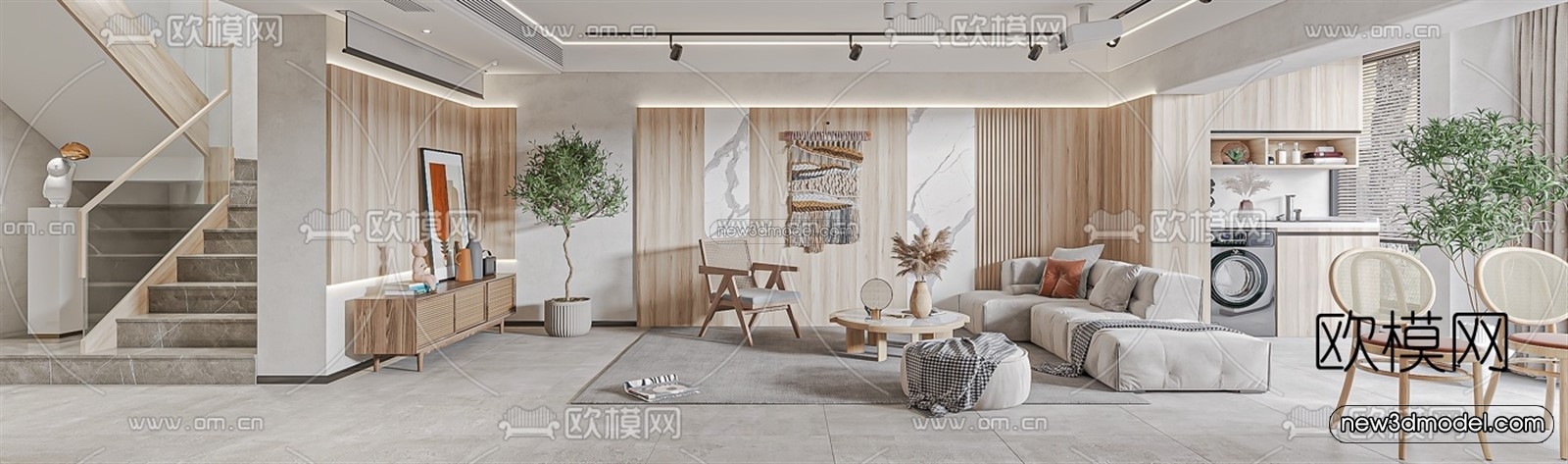 Nordic Style Interior 3D Blocks – Living Room 3D Model – 086 – VRAY - thumbnail 3