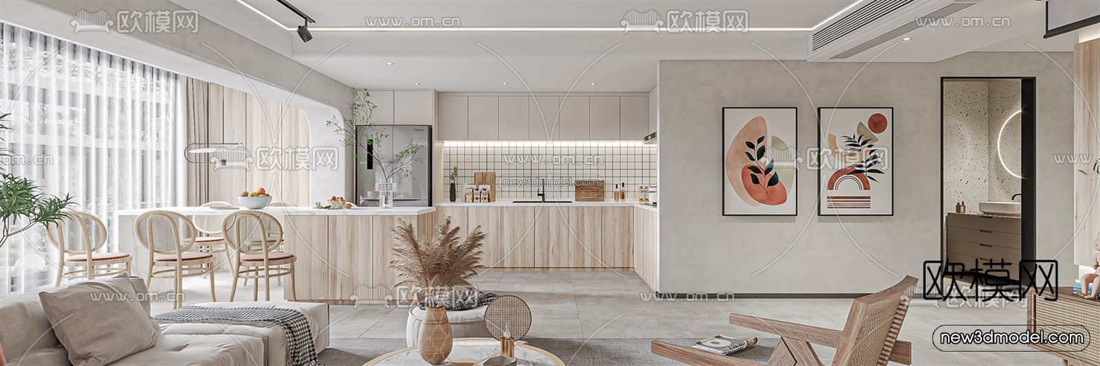 Nordic Style Interior 3D Blocks – Living Room 3D Model – 086 – VRAY - thumbnail 2