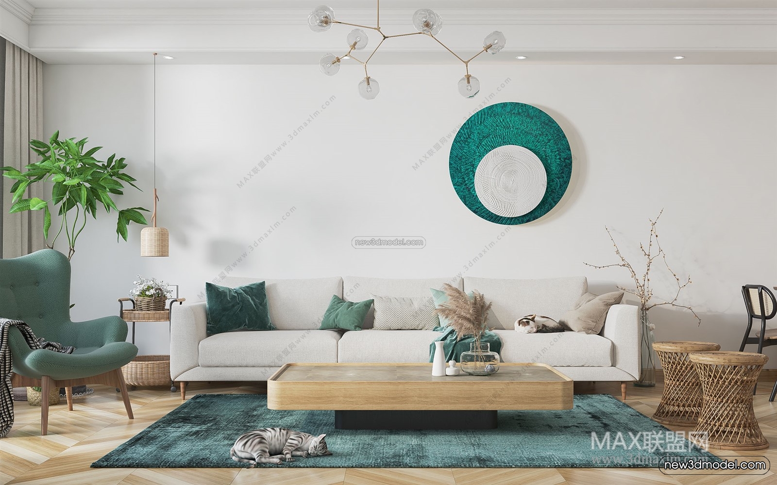 Morandi Style Interior 3D Blocks – Living Room 3D Scene – 059 – VRAY - thumbnail 2
