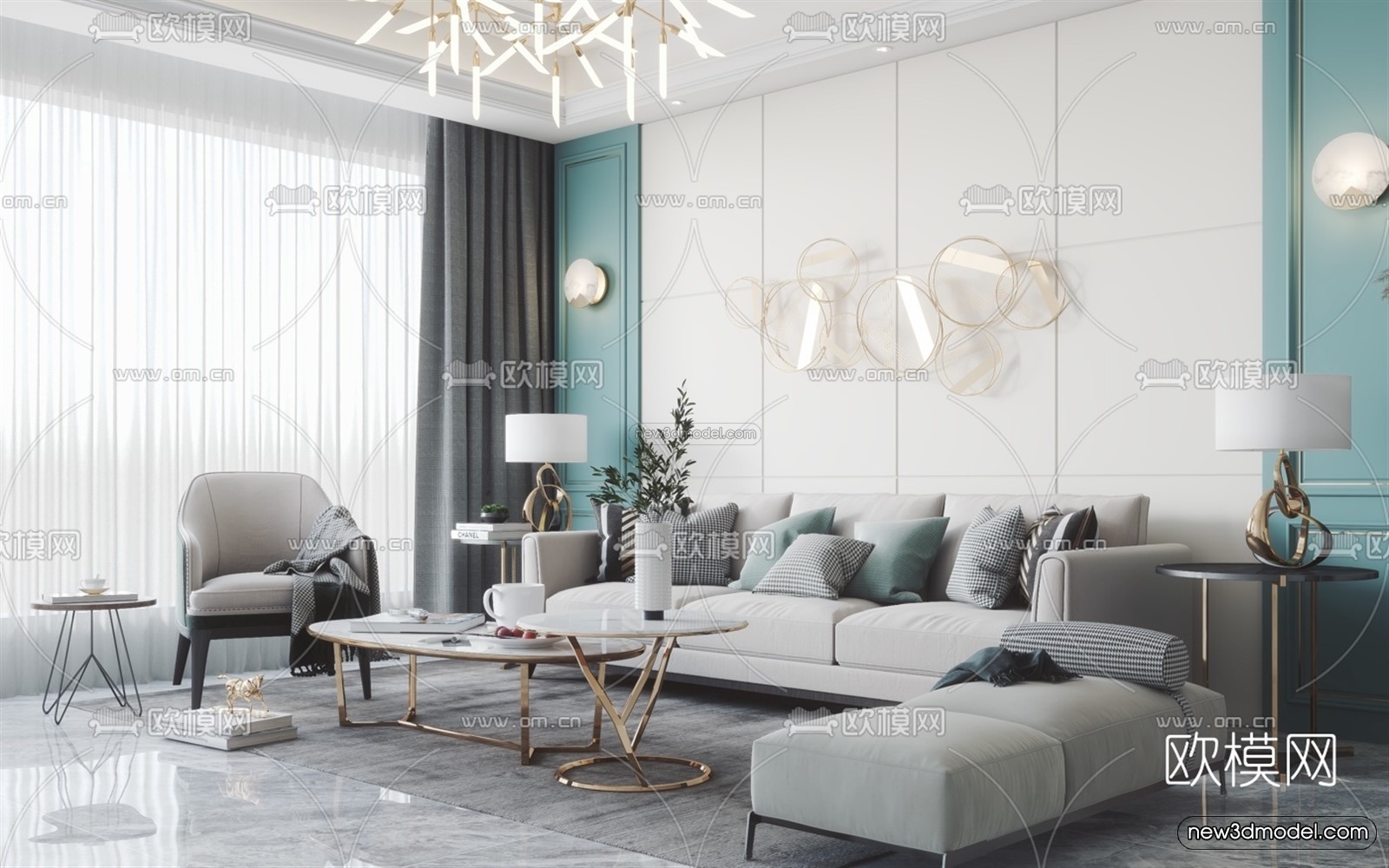 Nordic Style Interior 3D Blocks – Living Room 3D Model – 087 – VRAY - thumbnail 3