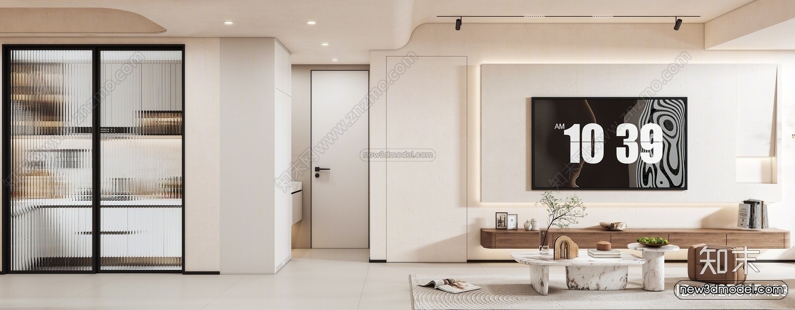 Cream Style Interior 3D Blocks – Living Room 3D Model – 071 – VRAY - thumbnail 2