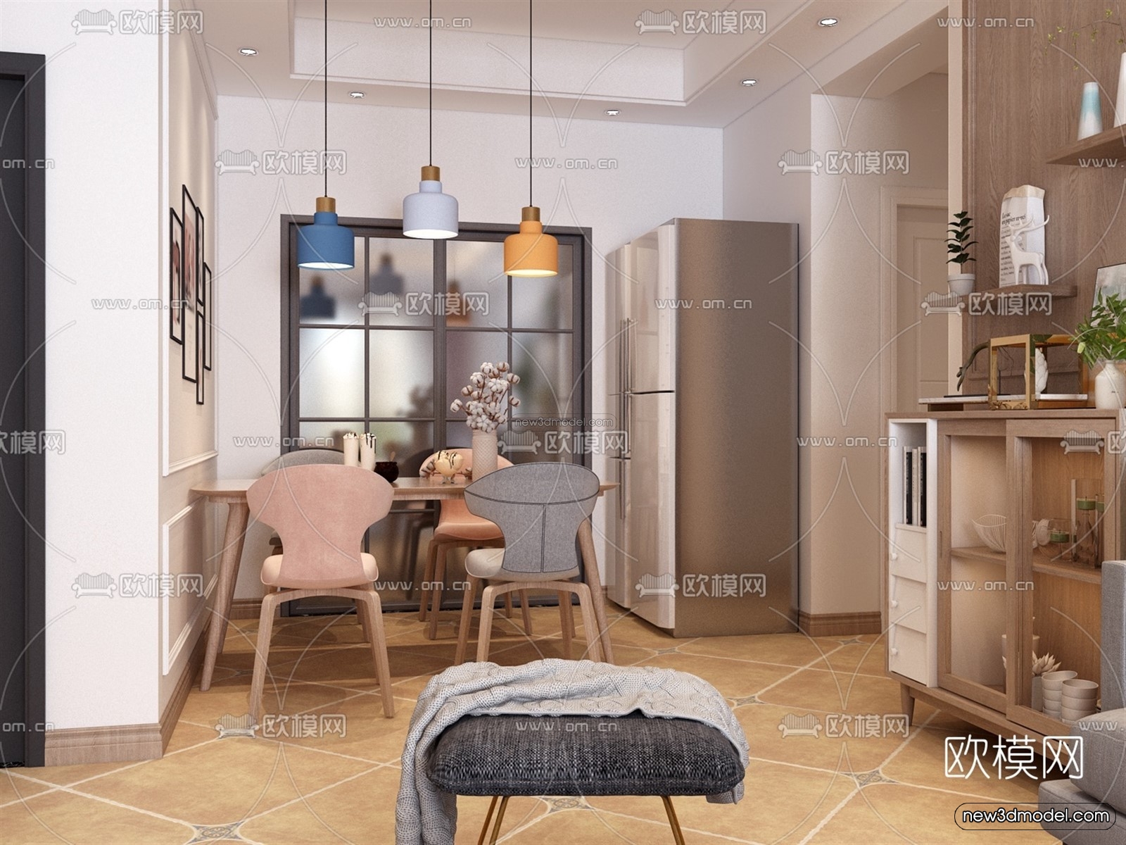 Nordic Style Interior 3D Blocks – Living Room 3D Model – 094 – VRAY - thumbnail 3
