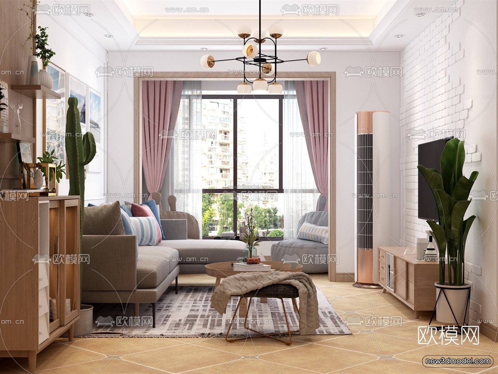 Nordic Style Interior 3D Blocks – Living Room 3D Model – 094 – VRAY - thumbnail 2