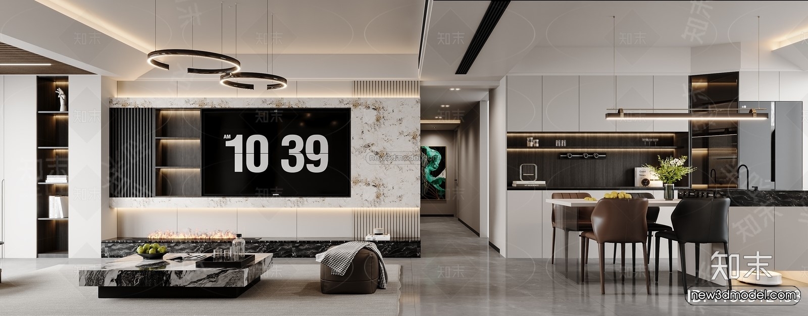 Modern Style Interior 3D Blocks and 3D Models – Living Room 3D Scene – 313 – CORONA - thumbnail 2