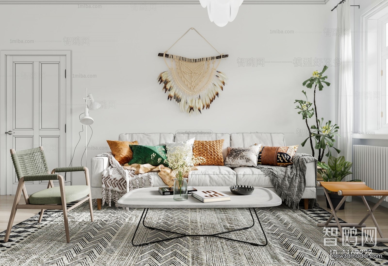 Nordic Style Interior 3D Blocks – Living Room 3D Model – 095 – VRAY - thumbnail 2