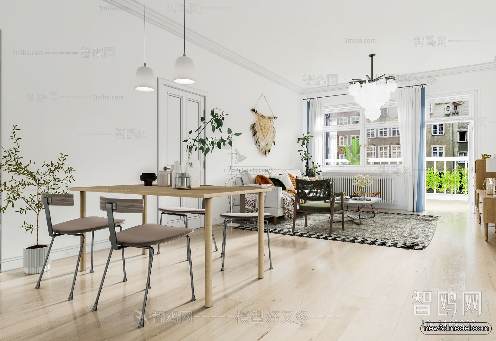 Nordic Style Interior 3D Blocks – Living Room 3D Model – 095 – VRAY - thumbnail 3