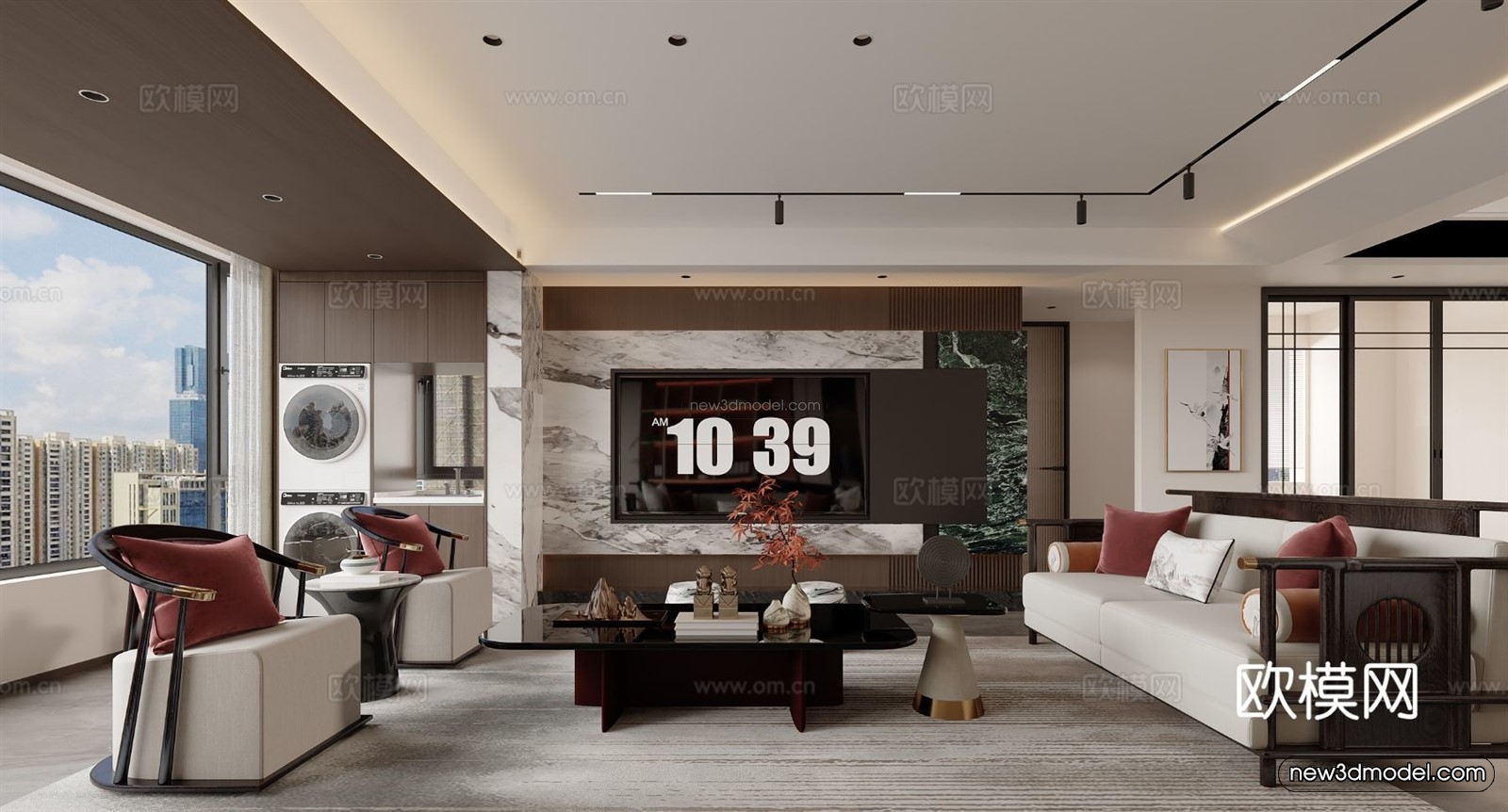 Modern Style Interior 3D Blocks and 3D Models – Living Room 3D Scene – 314 – CORONA - thumbnail 2