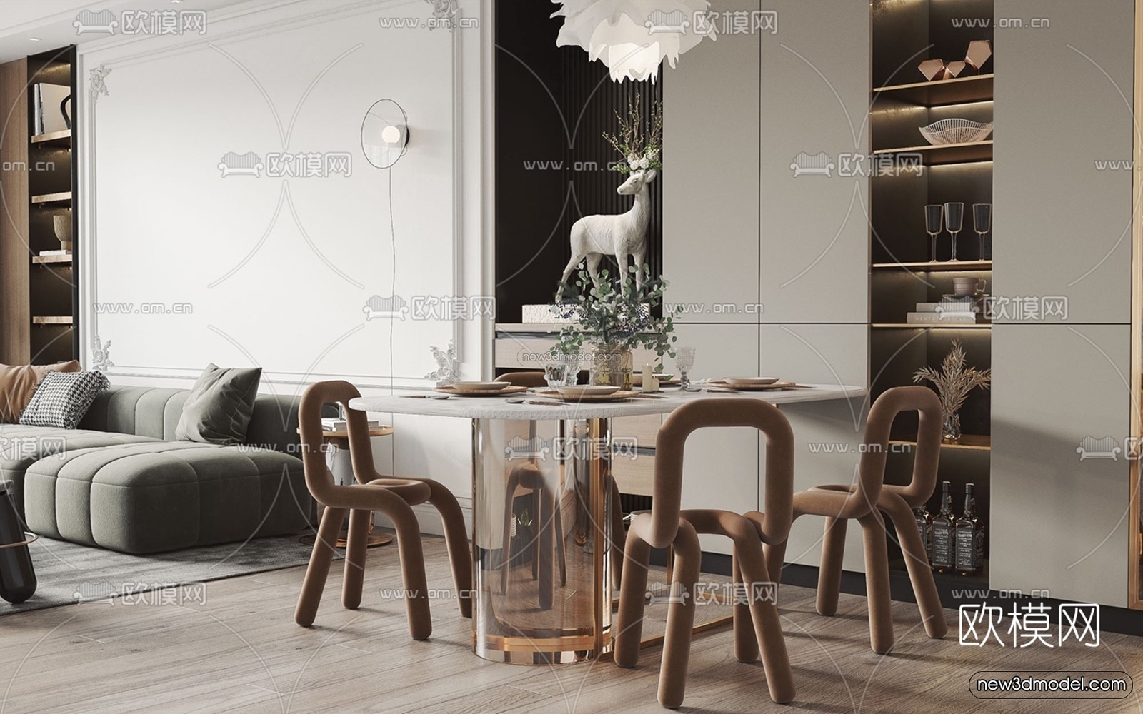 Nordic Style Interior 3D Blocks – Living Room 3D Model – 097 – VRAY - thumbnail 3