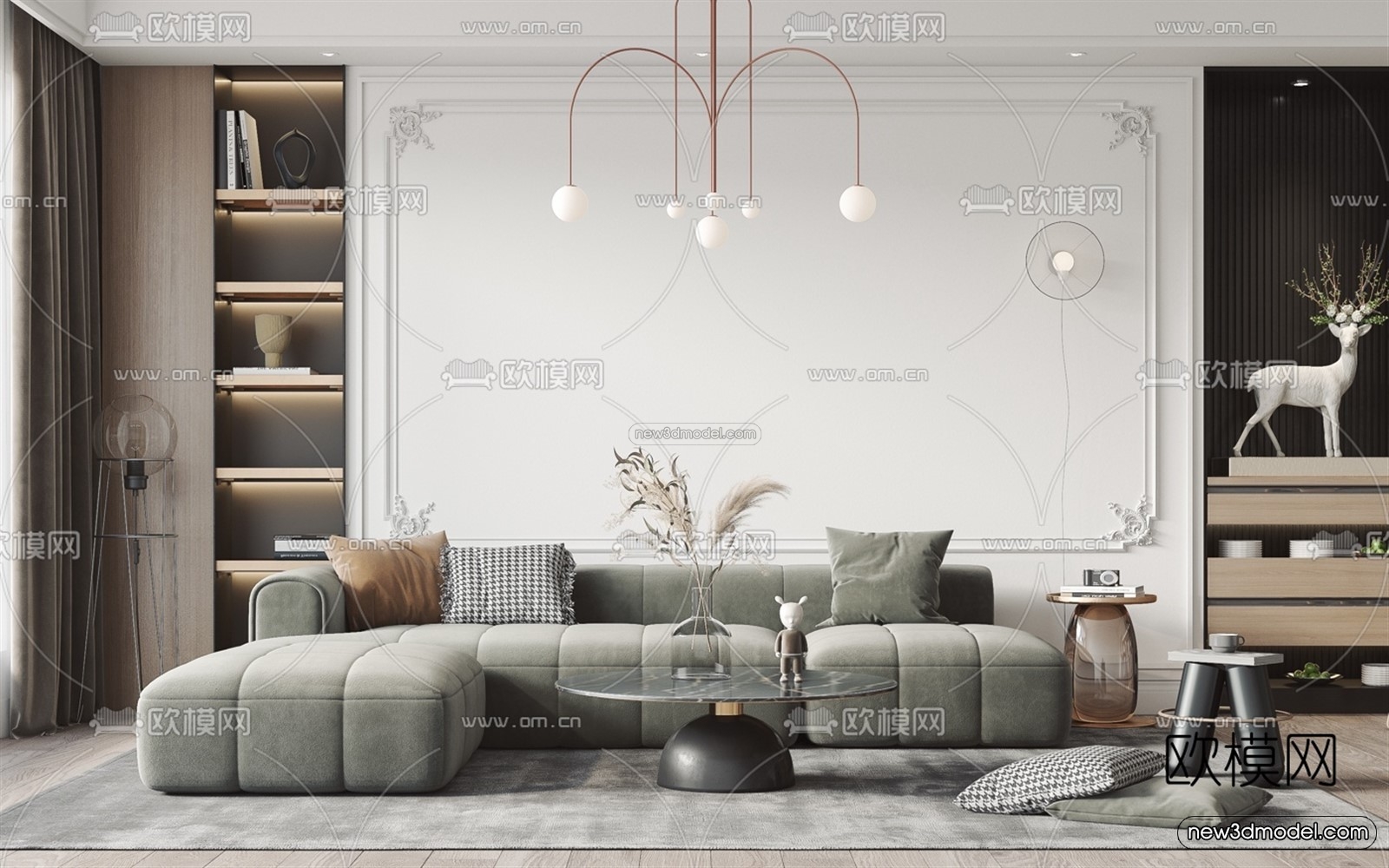 Nordic Style Interior 3D Blocks – Living Room 3D Model – 097 – VRAY - thumbnail 2