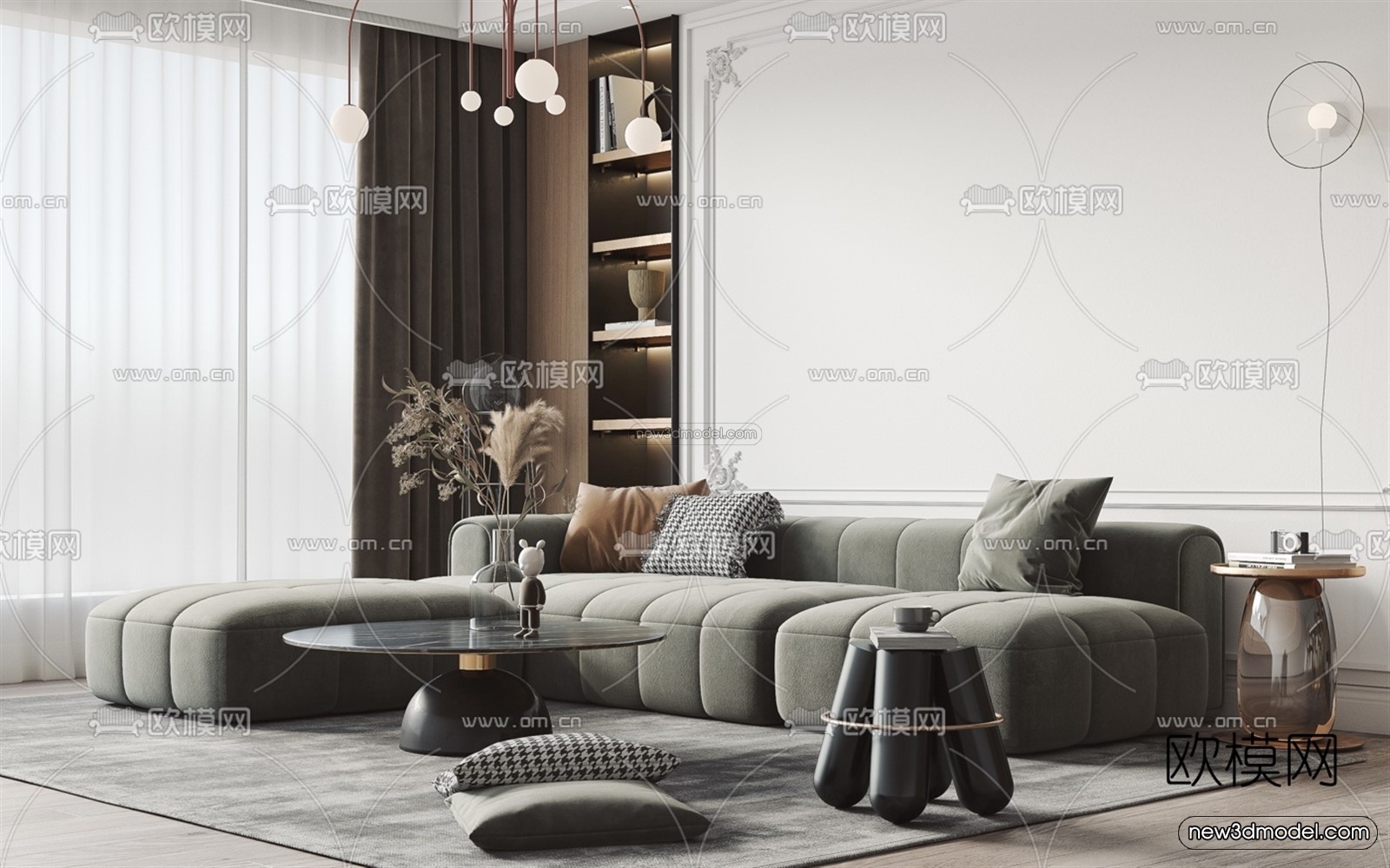 Nordic Style Interior 3D Blocks – Living Room 3D Model – 097 – VRAY - thumbnail 4