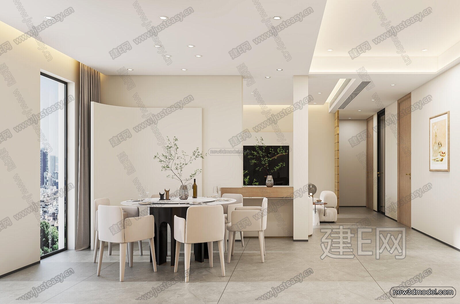 Cream Style Interior 3D Blocks – Living Room 3D Model – 073 – VRAY - thumbnail 2