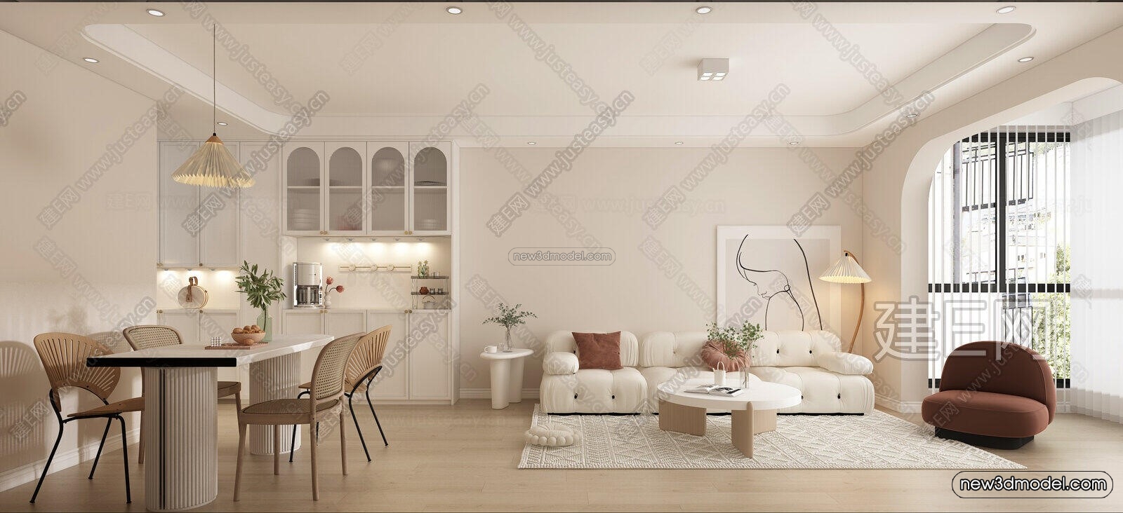 Cream Style Interior 3D Blocks – Living Room 3D Model – 074 – VRAY - thumbnail 2