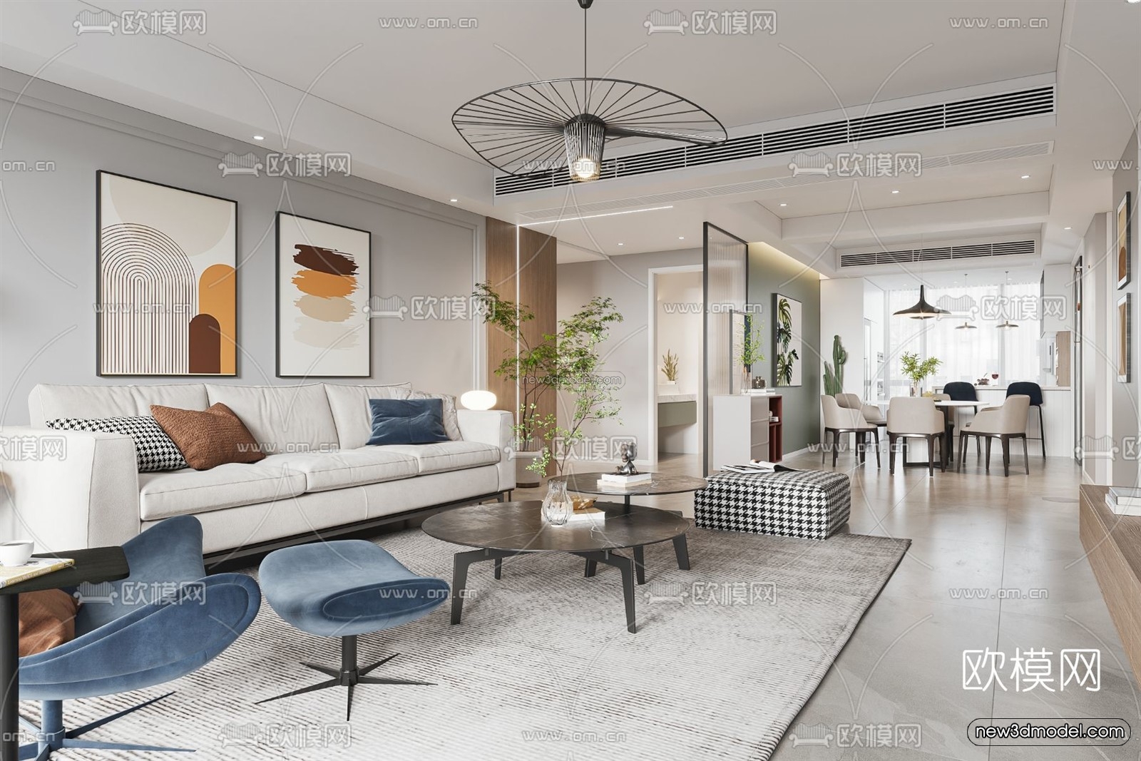 Nordic Style Interior 3D Blocks – Living Room 3D Model – 104 – VRAY - thumbnail 4