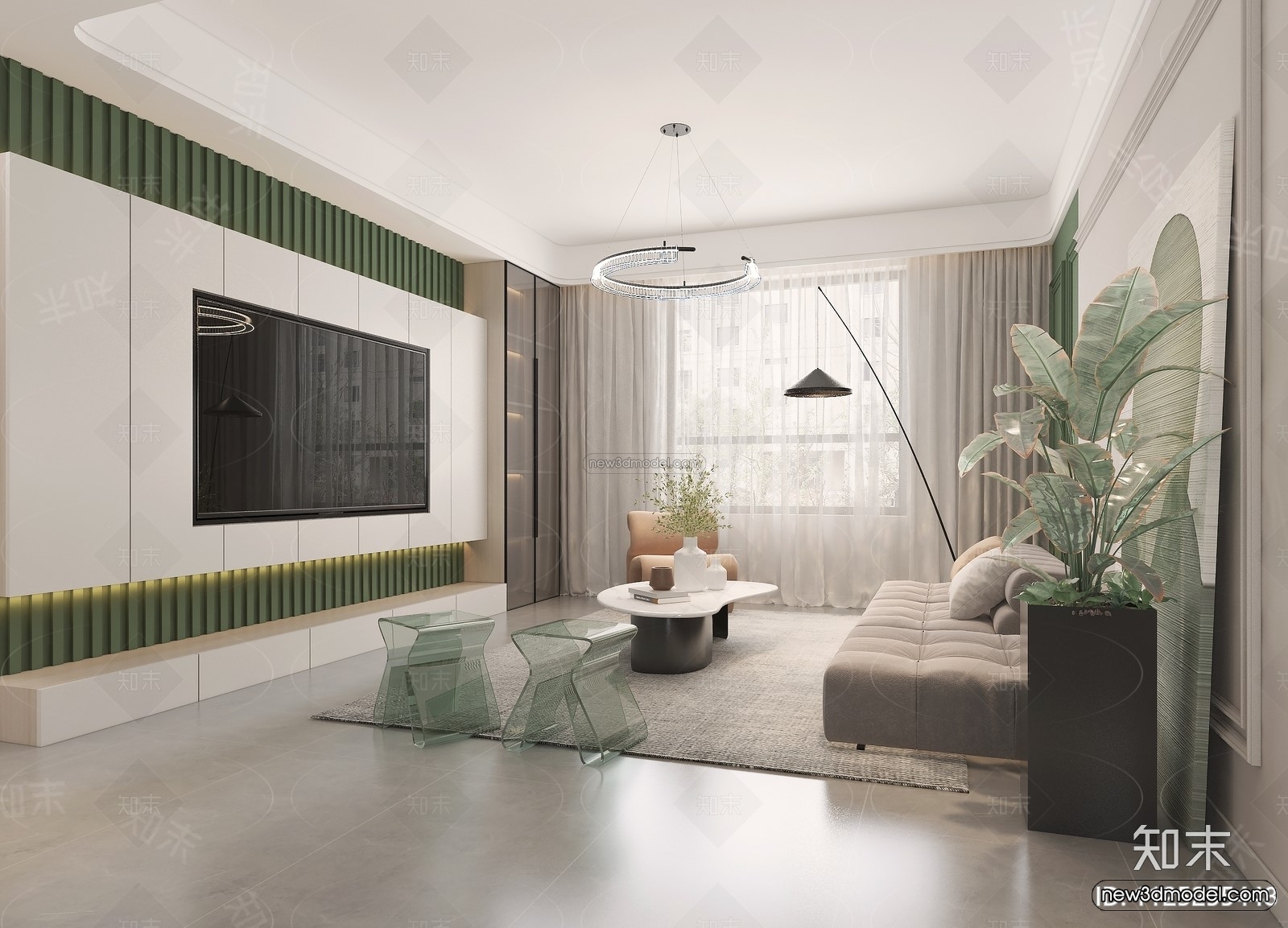 Morandi Style Interior 3D Blocks – Living Room 3D Scene – 062 – VRAY - thumbnail 3
