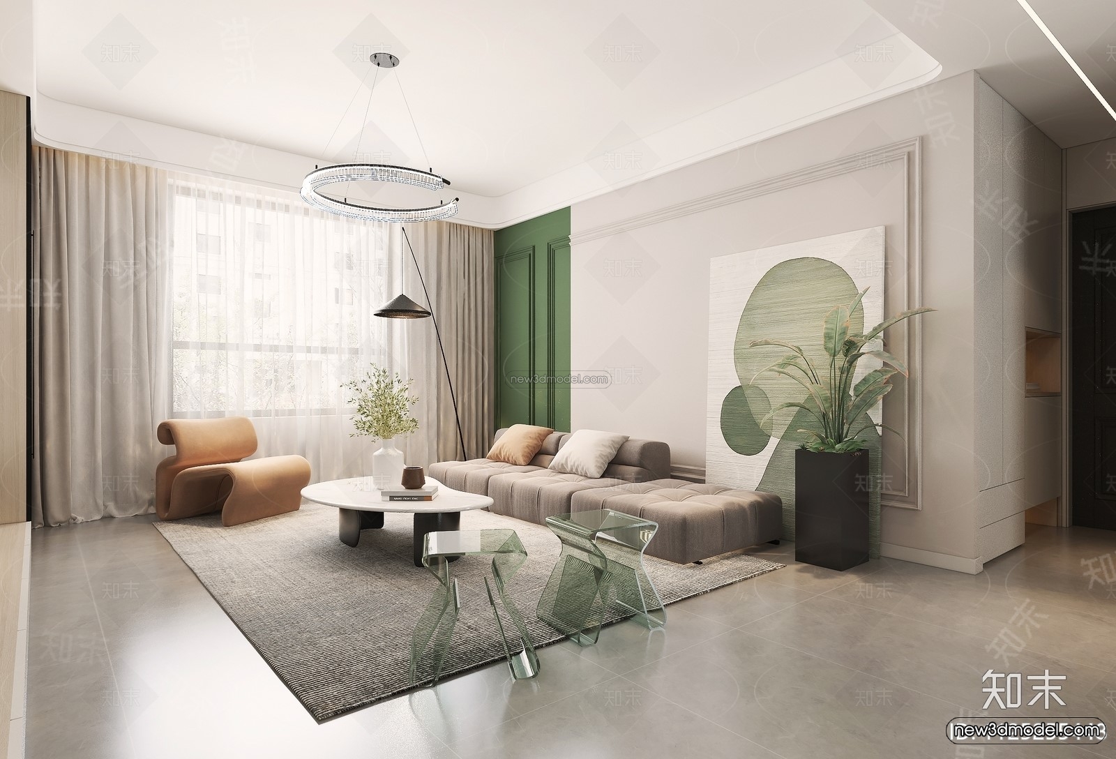 Morandi Style Interior 3D Blocks – Living Room 3D Scene – 062 – VRAY - thumbnail 2