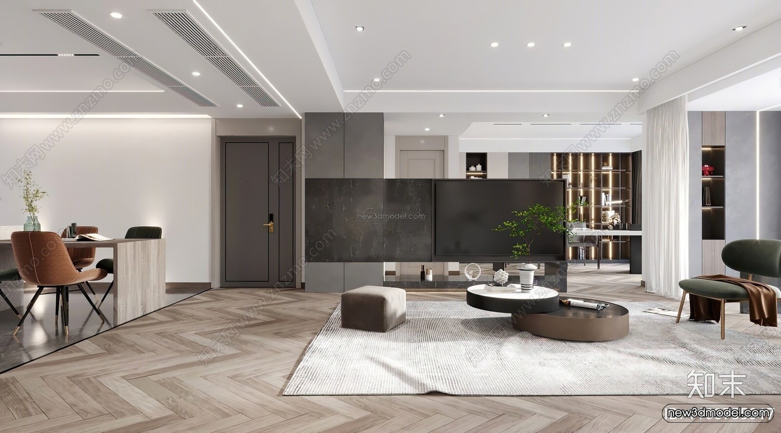 Modern Style Interior 3D Blocks – Living Room 3D Model – 105 – VRAY - thumbnail 2