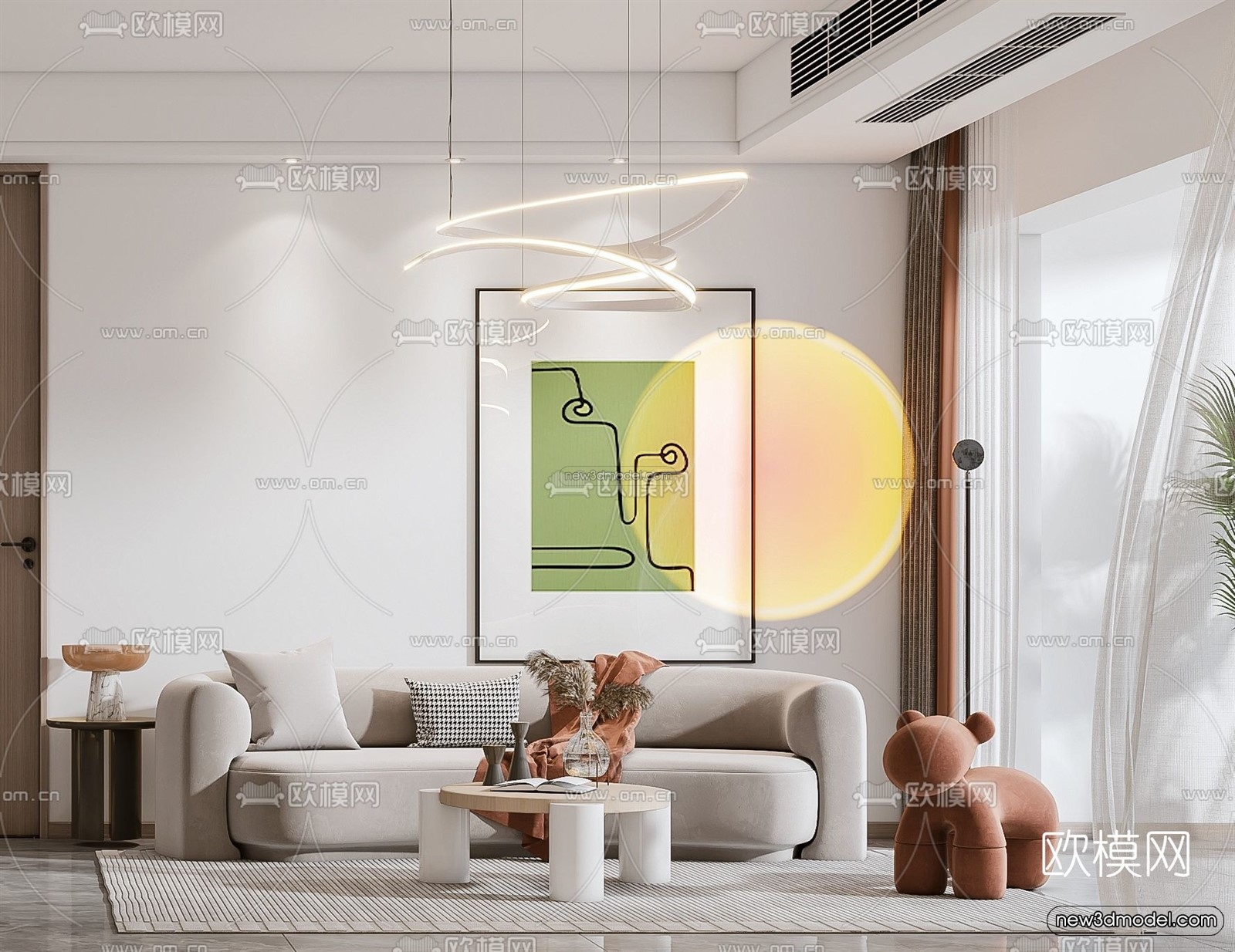 Nordic Style Interior 3D Blocks – Living Room 3D Model – 105 – VRAY - thumbnail 4