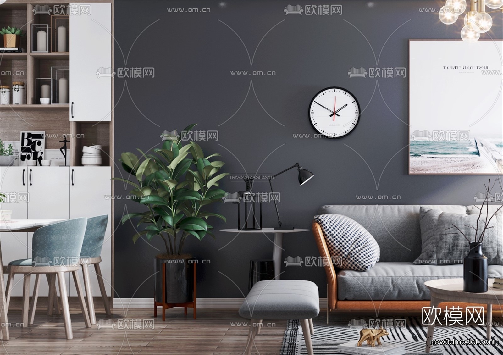 Morandi Style Interior 3D Blocks – Living Room 3D Scene – 063 – VRAY - thumbnail 4