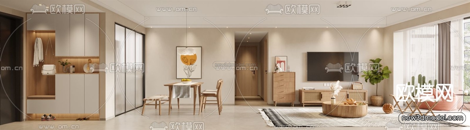 Nordic Style Interior 3D Blocks – Living Room 3D Model – 106 – VRAY - thumbnail 3