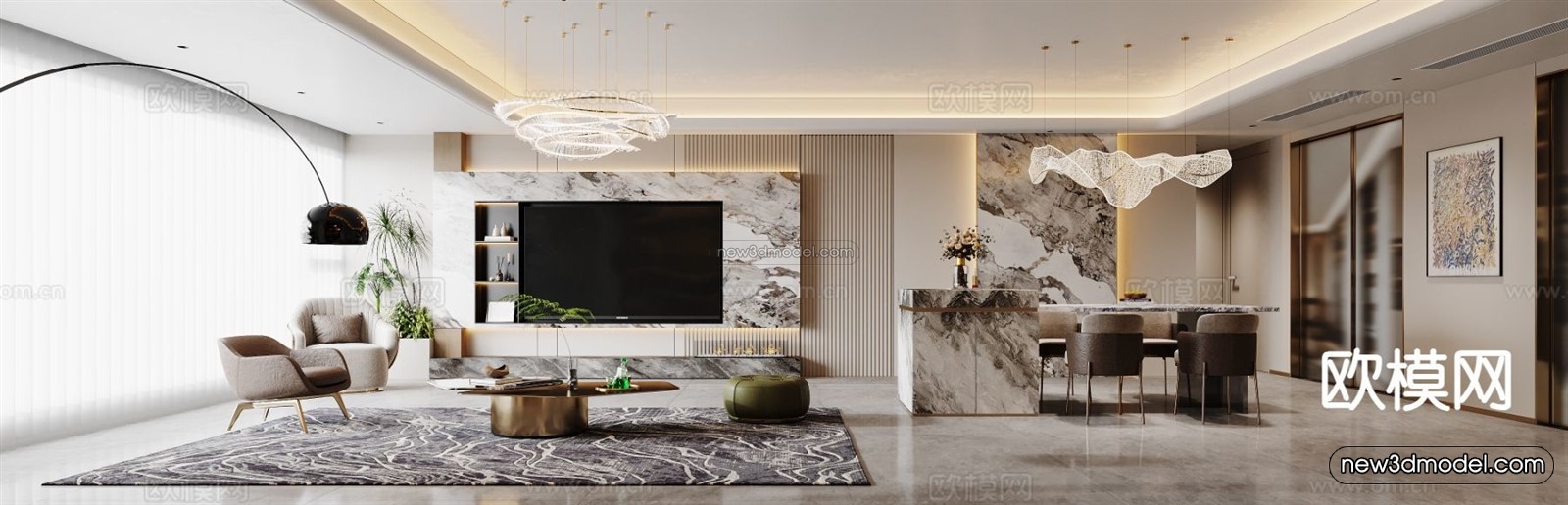 Modern Style Interior 3D Blocks and 3D Models – Living Room 3D Scene – 322 – CORONA - thumbnail 2