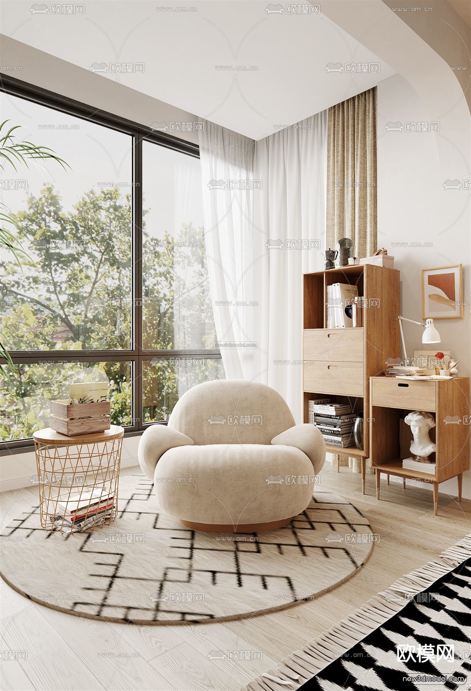 Nordic Style Interior 3D Blocks – Living Room 3D Model – 109 – VRAY - thumbnail 2