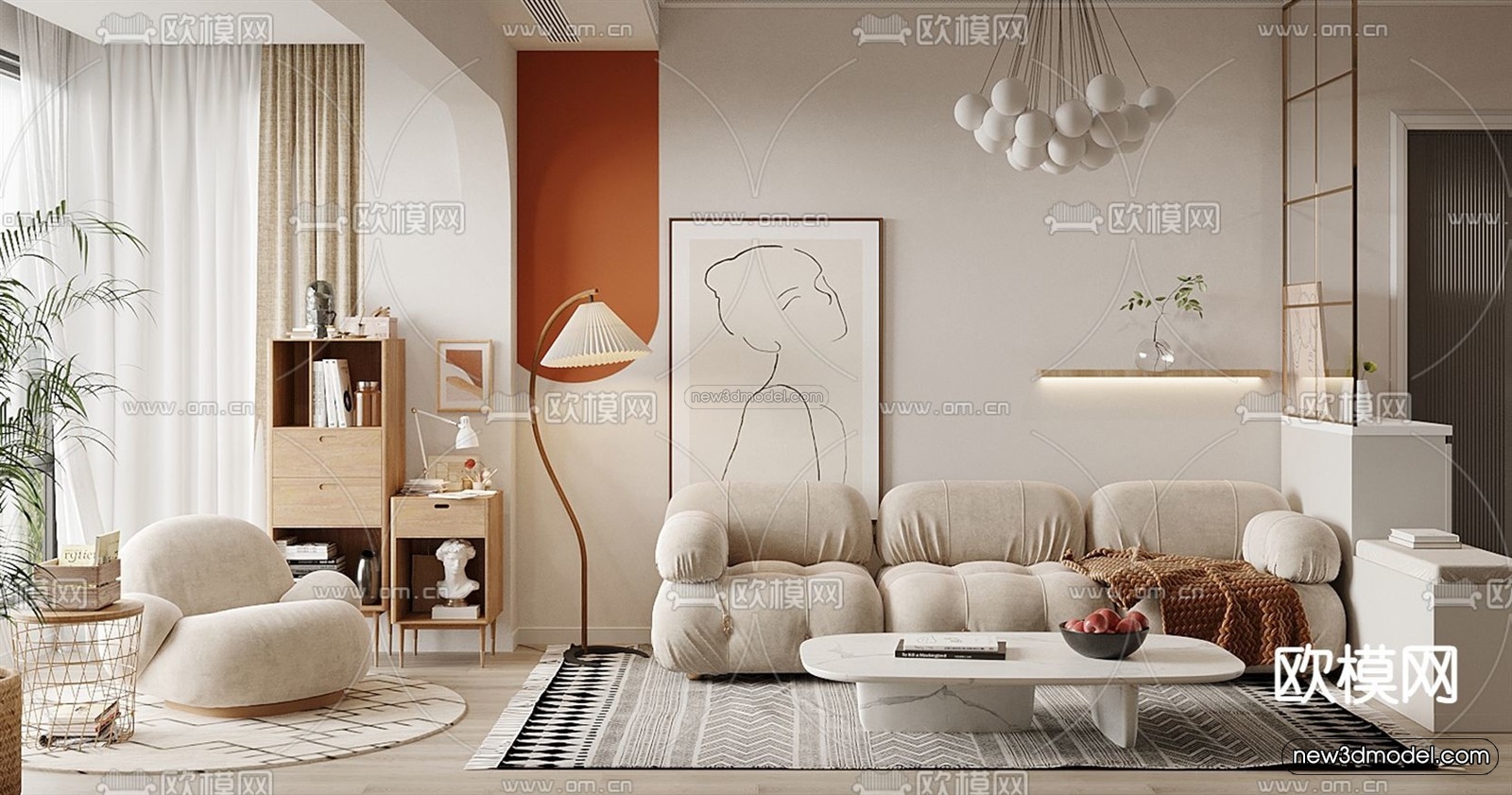 Nordic Style Interior 3D Blocks – Living Room 3D Model – 109 – VRAY - thumbnail 3