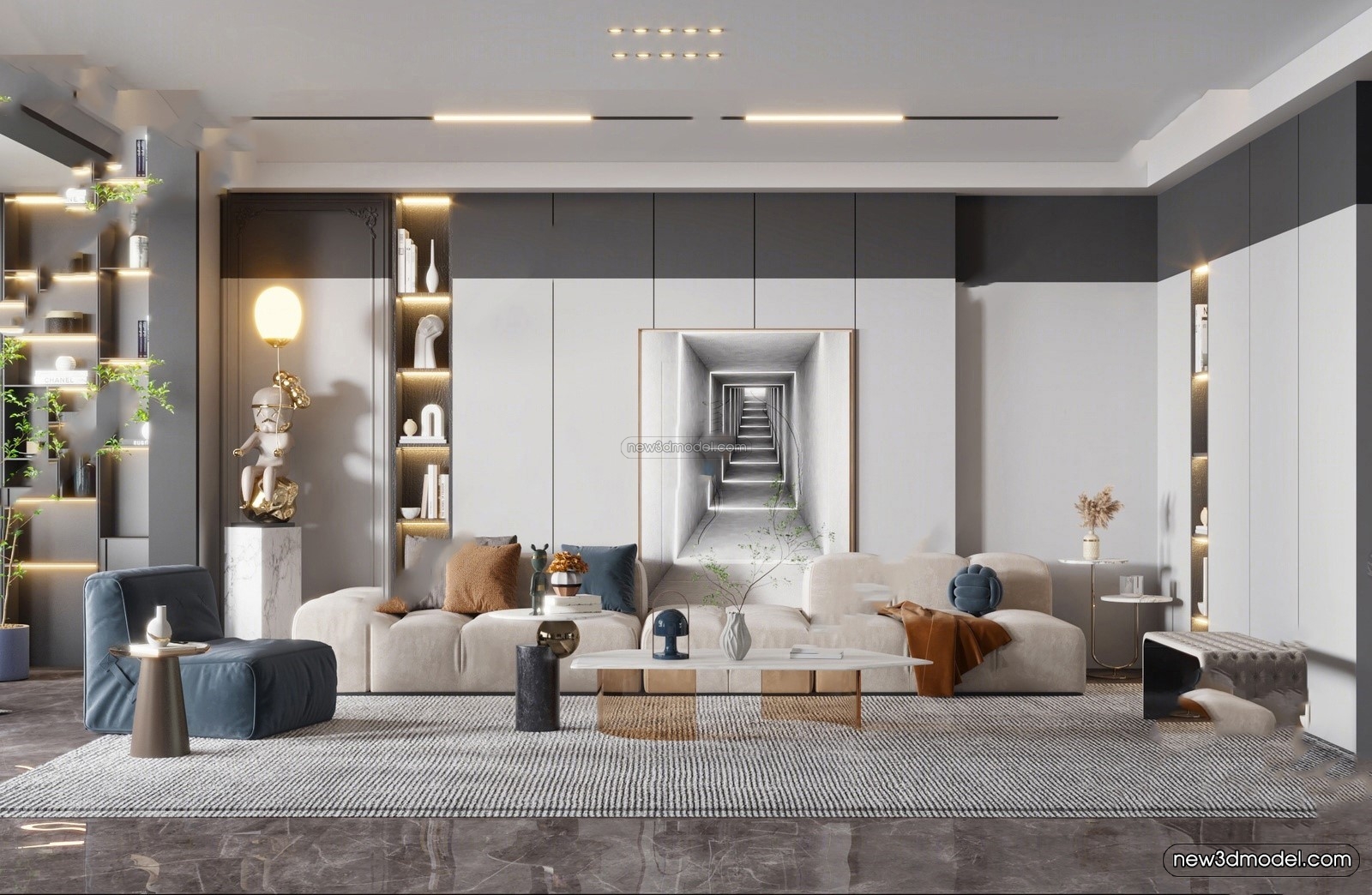 Modern Style Interior 3D Blocks – Living Room 3D Model – 108 – VRAY - thumbnail 2