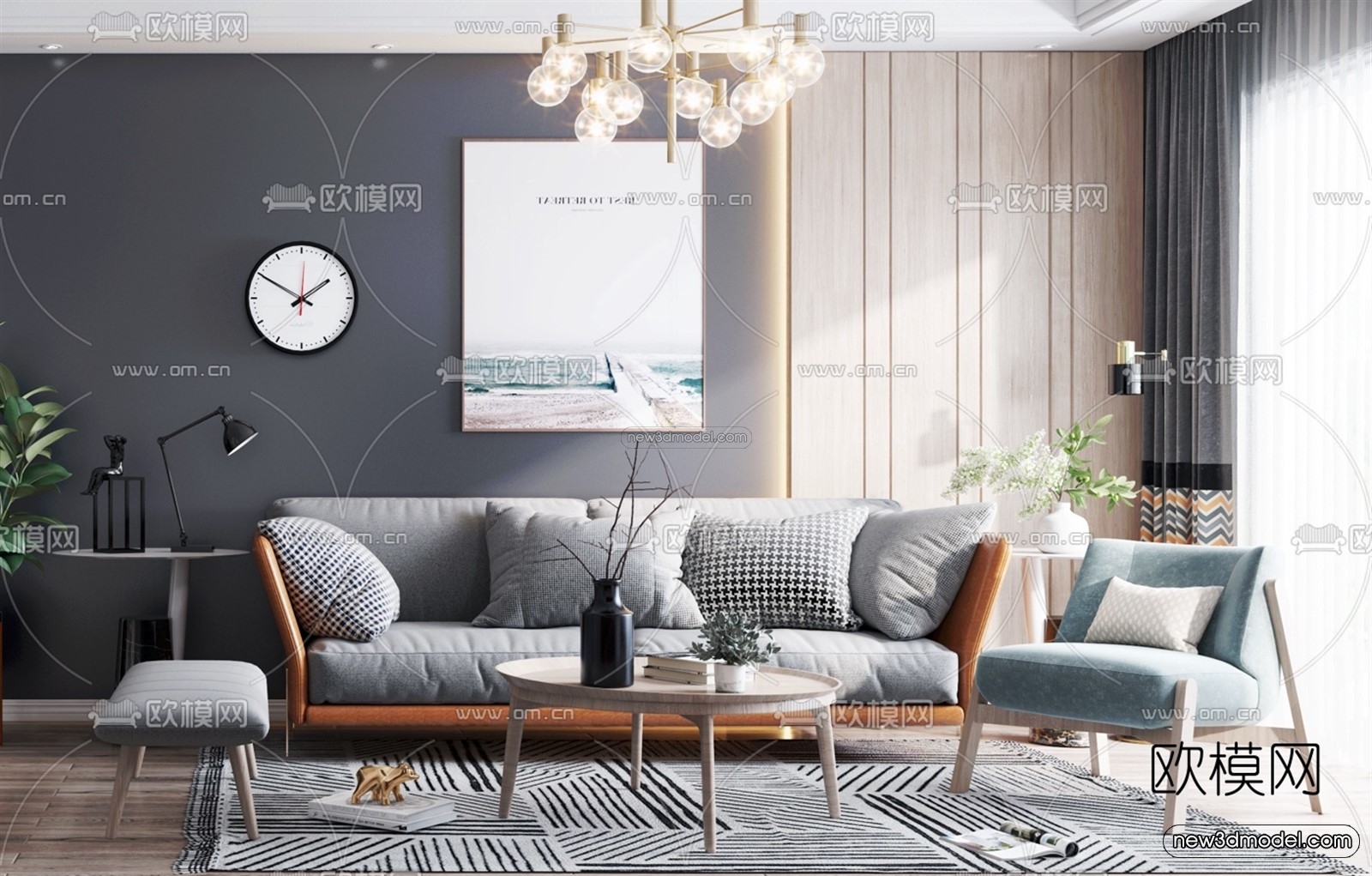 Morandi Style Interior 3D Blocks – Living Room 3D Scene – 063 – VRAY - thumbnail 2