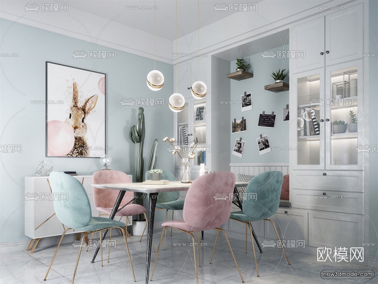 Morandi Style Interior 3D Blocks – Living Room 3D Scene – 064 – VRAY - thumbnail 3