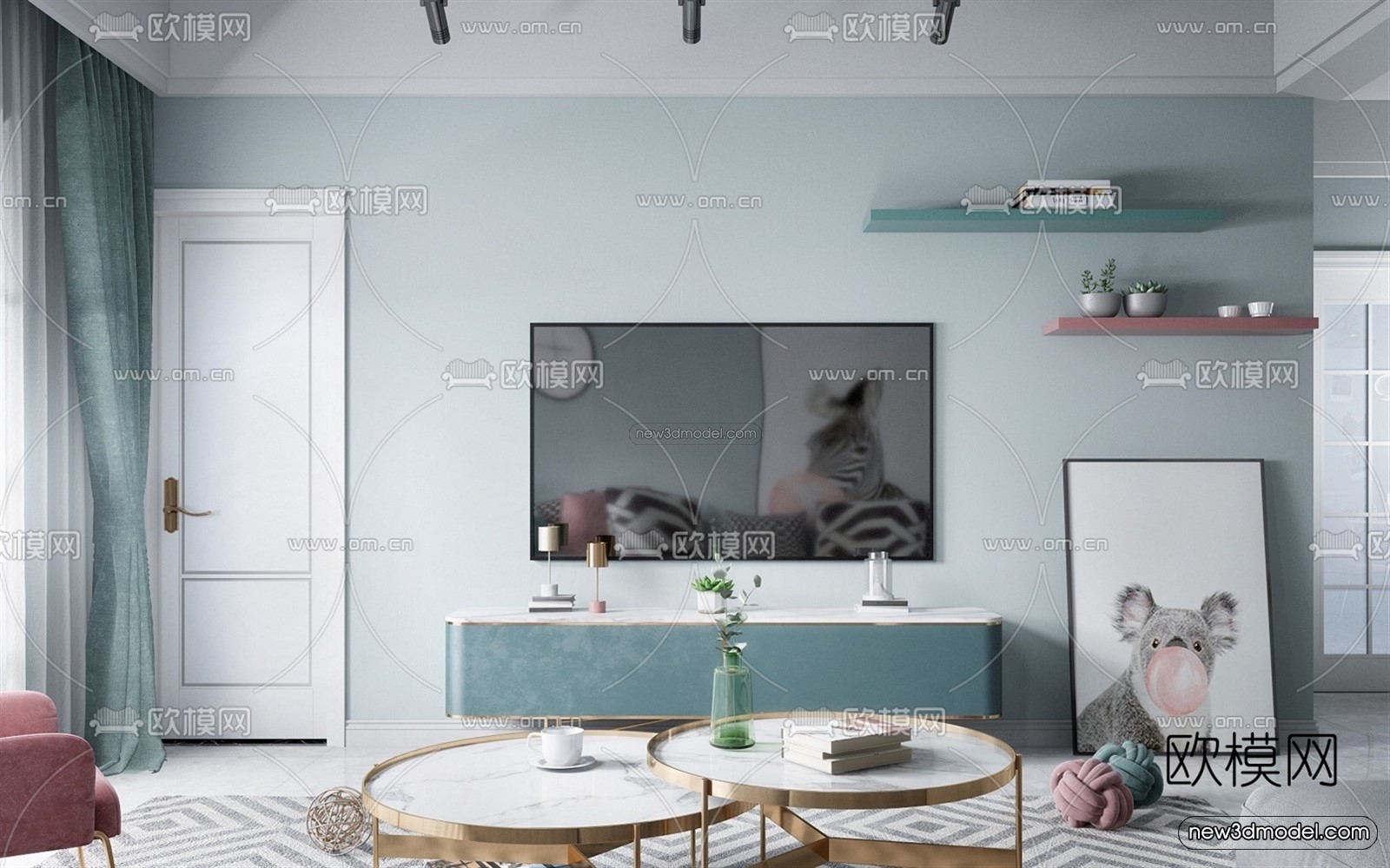 Morandi Style Interior 3D Blocks – Living Room 3D Scene – 064 – VRAY - thumbnail 2