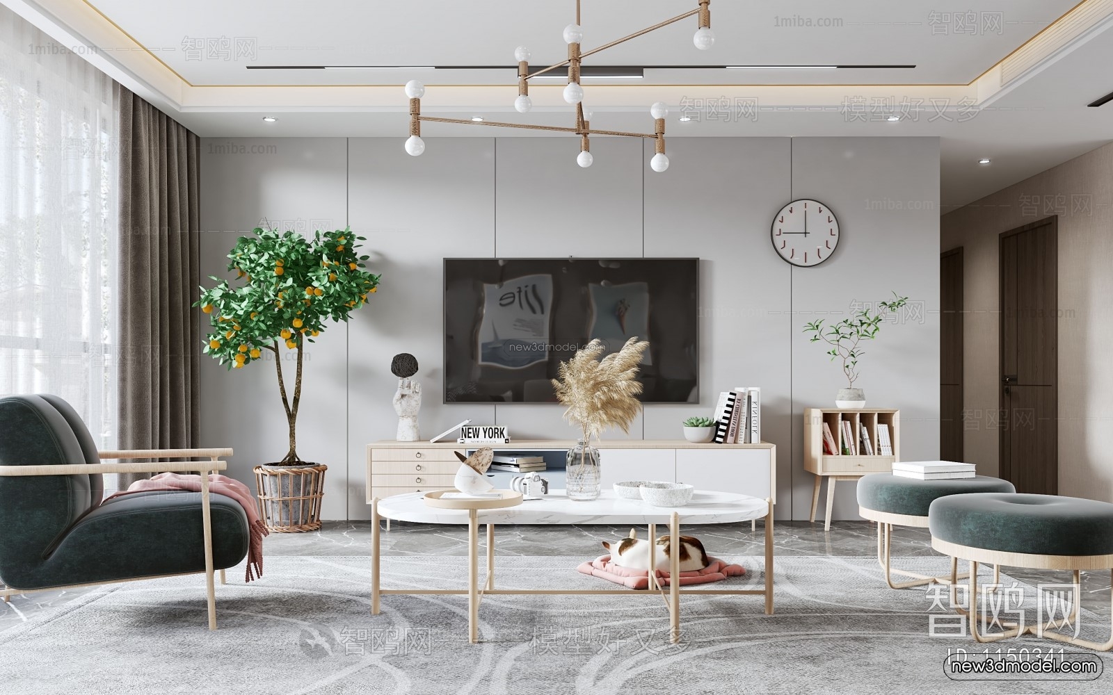 Nordic Style Interior 3D Blocks – Living Room 3D Model – 118 – VRAY - thumbnail 2