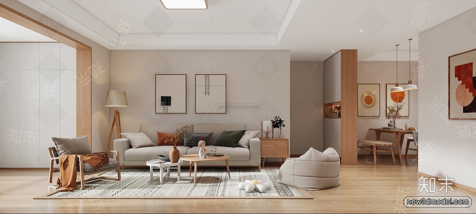 Nordic Style Interior 3D Blocks – Living Room 3D Model – 119 – VRAY - thumbnail 2