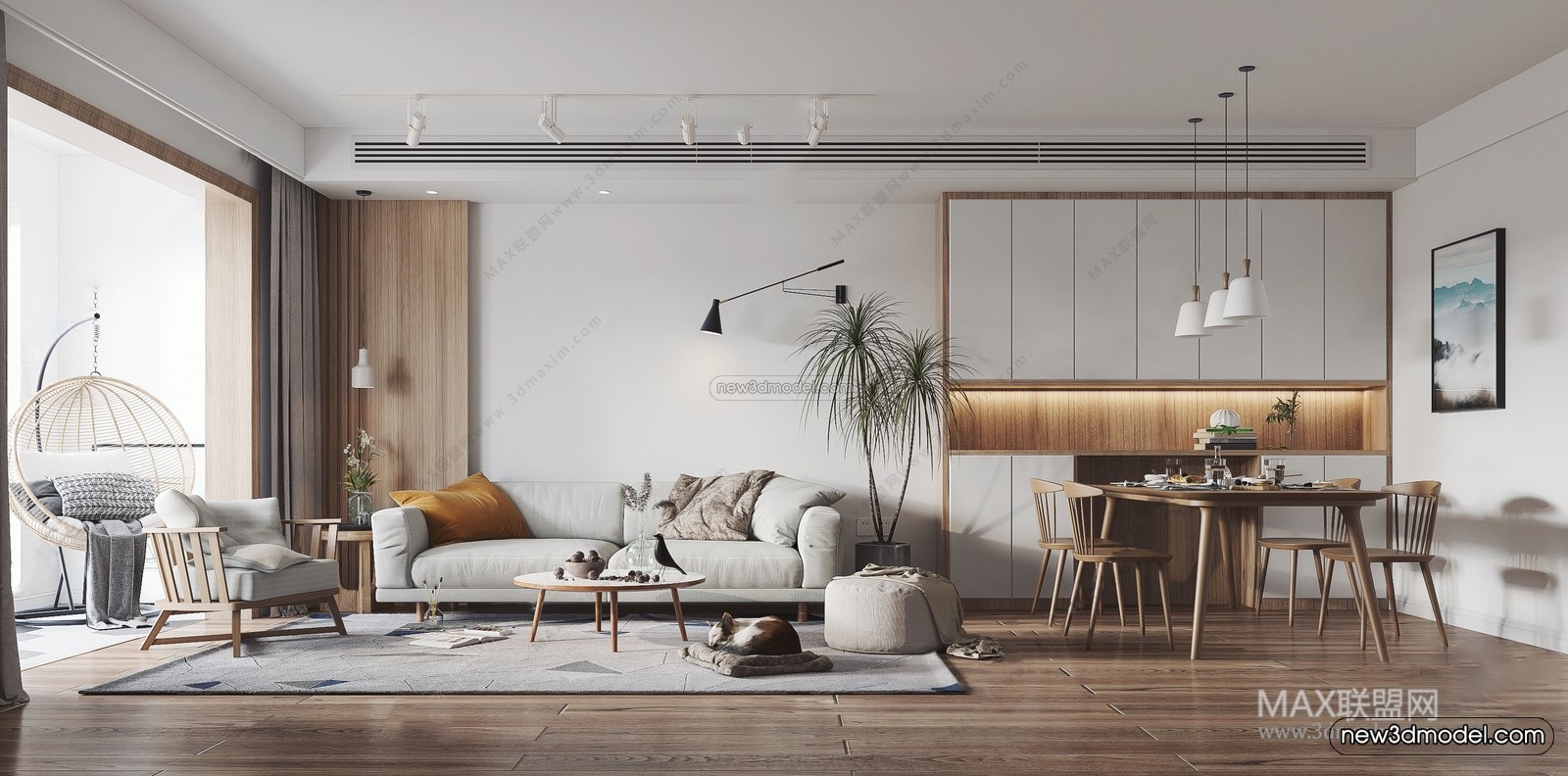 Nordic Style Interior 3D Blocks – Living Room 3D Model – 121 – VRAY - thumbnail 3