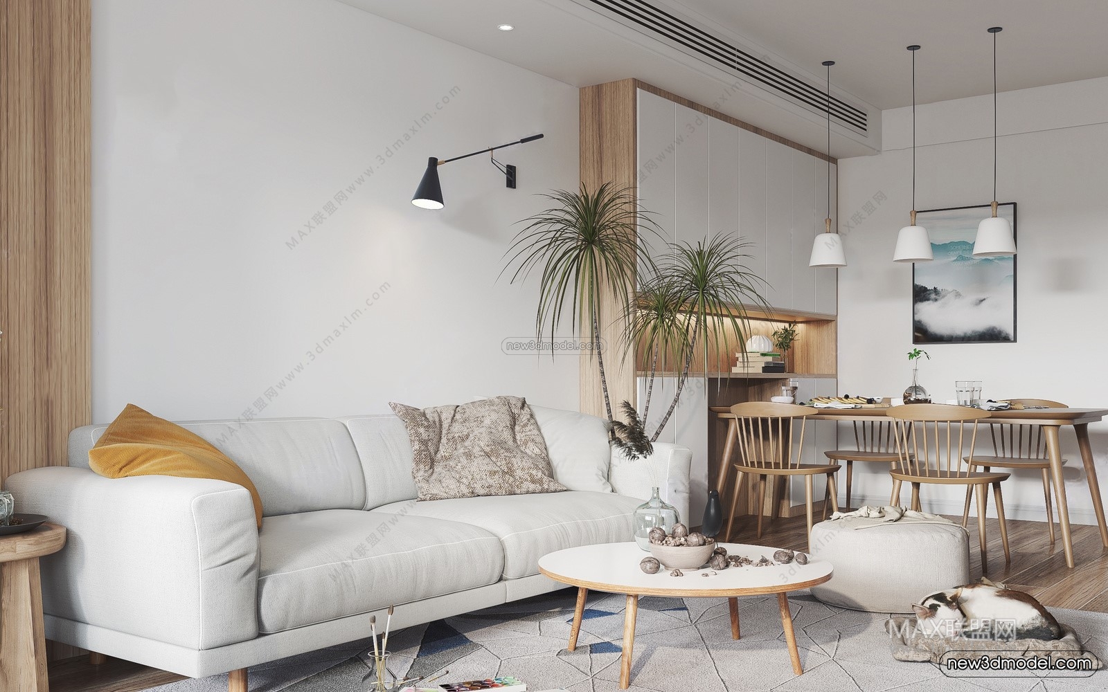 Nordic Style Interior 3D Blocks – Living Room 3D Model – 121 – VRAY - thumbnail 2