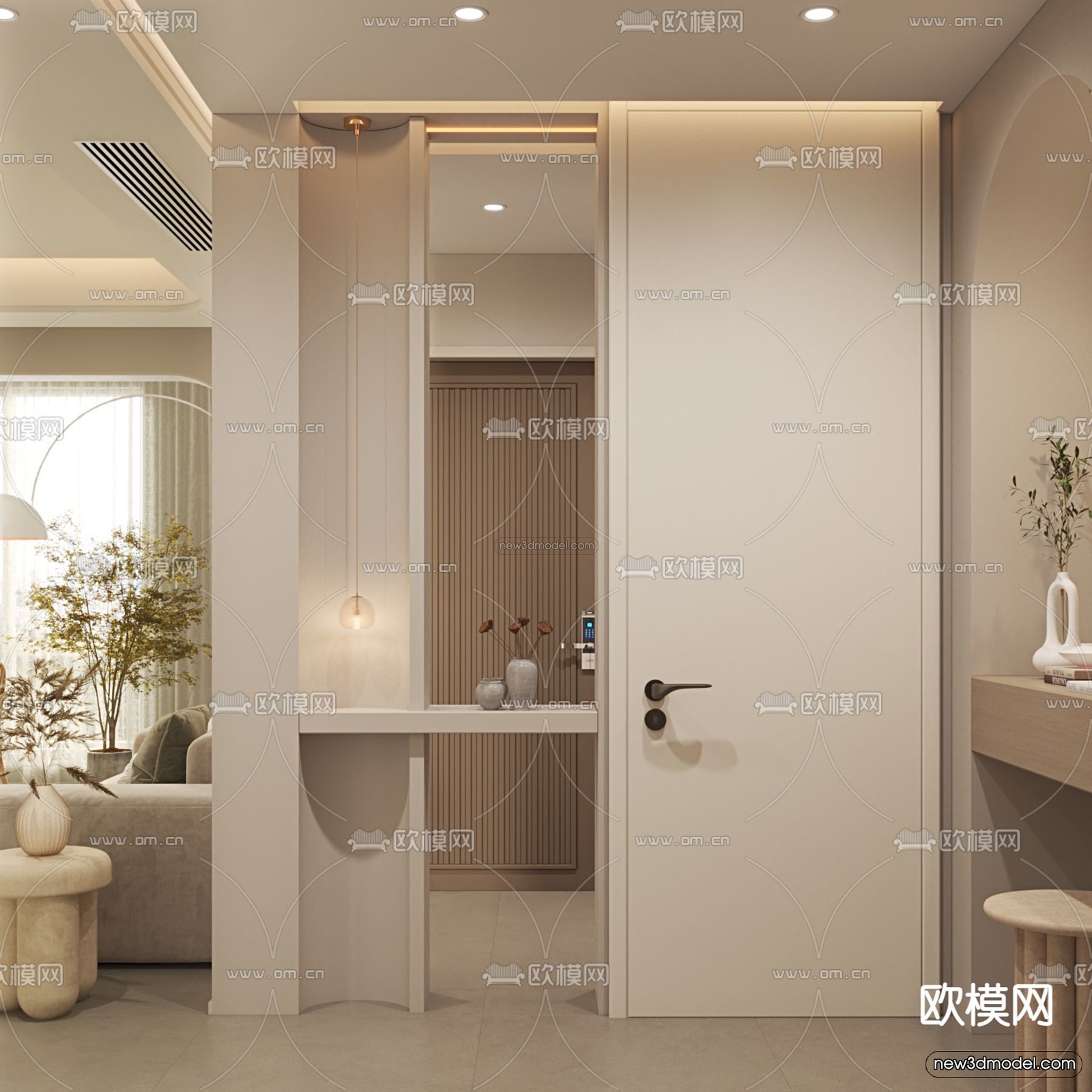 Cream Style Interior 3D Blocks – Living Room 3D Model – 080 – VRAY - thumbnail 3