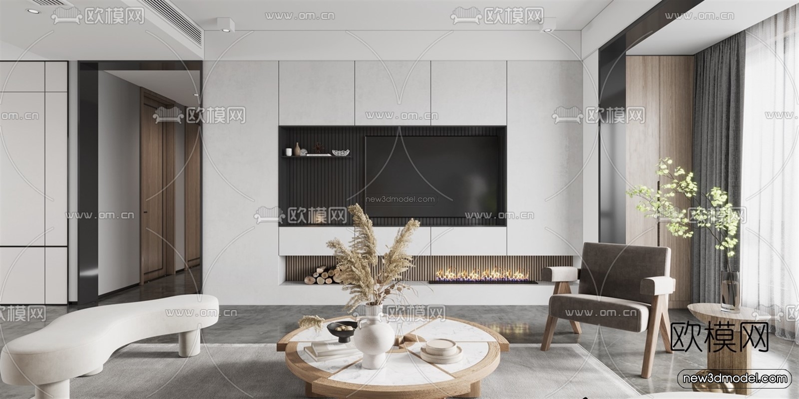 Modern Style Interior 3D Blocks – Living Room 3D Model – 110 – VRAY - thumbnail 2