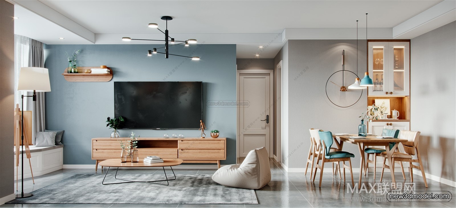 Nordic Style Interior 3D Blocks – Living Room 3D Model – 127 – VRAY - thumbnail 5