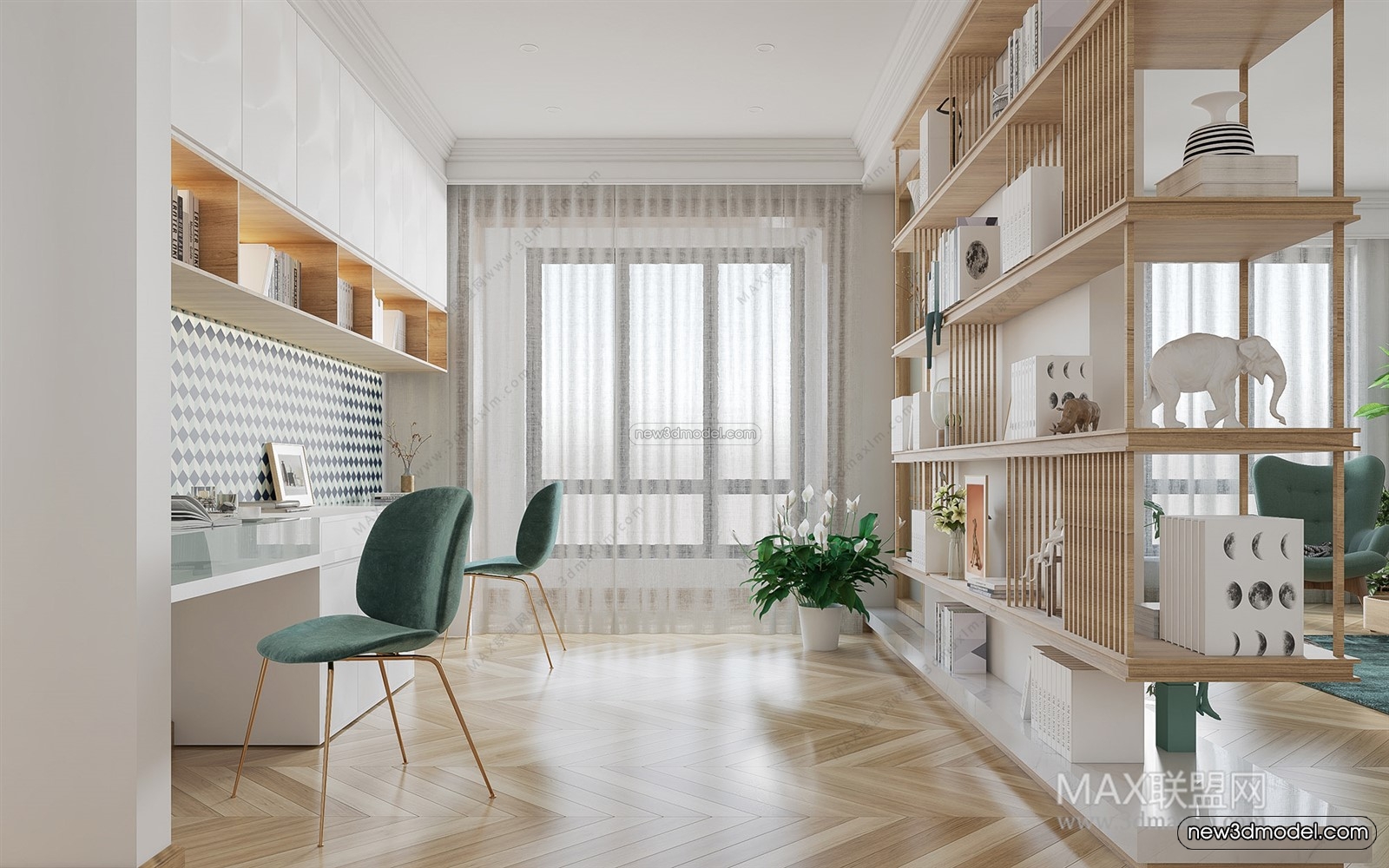 Nordic Style Interior 3D Blocks – Living Room 3D Model – 129 – VRAY - thumbnail 2