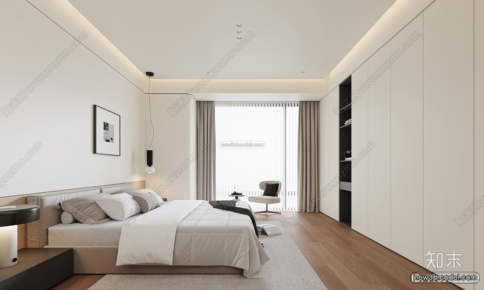 Modern Style Interior 3D Blocks and 3D Models – Bedroom 3D Scene – 499 – CORONA - thumbnail 2