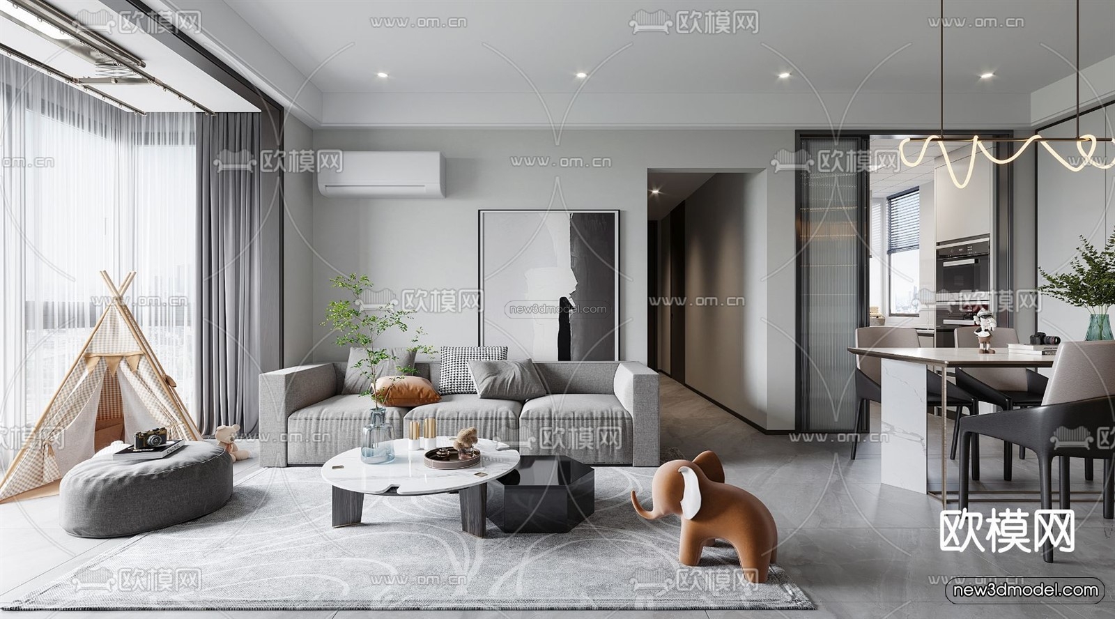 Modern Style Interior 3D Blocks – Living Room 3D Model – 111 – VRAY - thumbnail 3