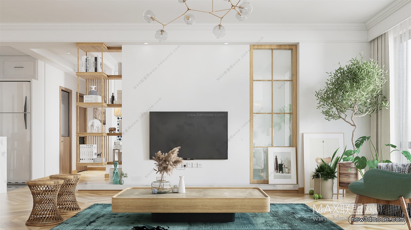 Nordic Style Interior 3D Blocks – Living Room 3D Model – 129 – VRAY - thumbnail 3