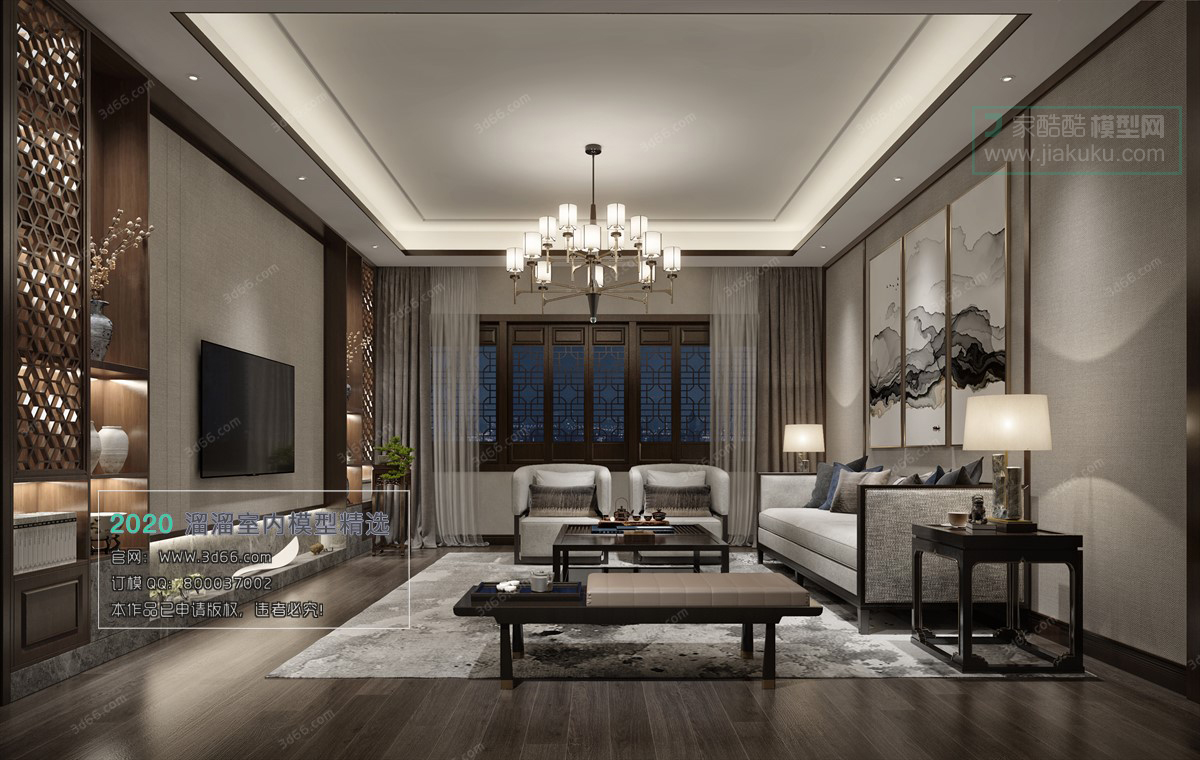 LIVING ROOM – CHINESE STYLE – 3D MODELS – VRAY – 018 - thumbnail 1