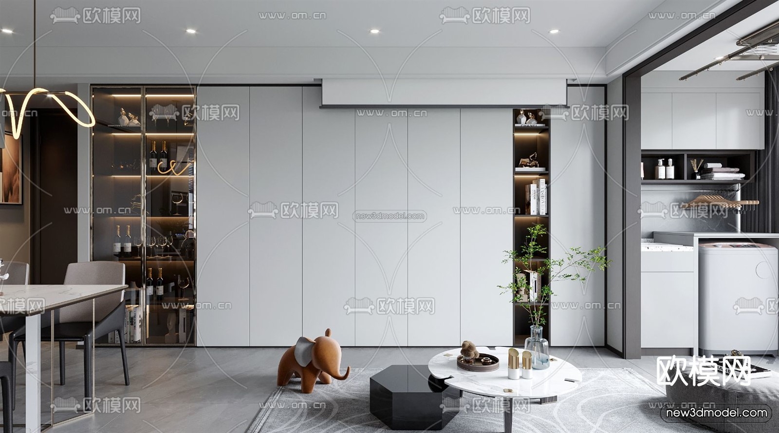 Modern Style Interior 3D Blocks – Living Room 3D Model – 111 – VRAY - thumbnail 2