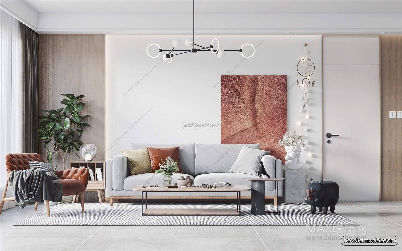 Nordic Style Interior 3D Blocks – Living Room 3D Model – 131 – VRAY - thumbnail 2