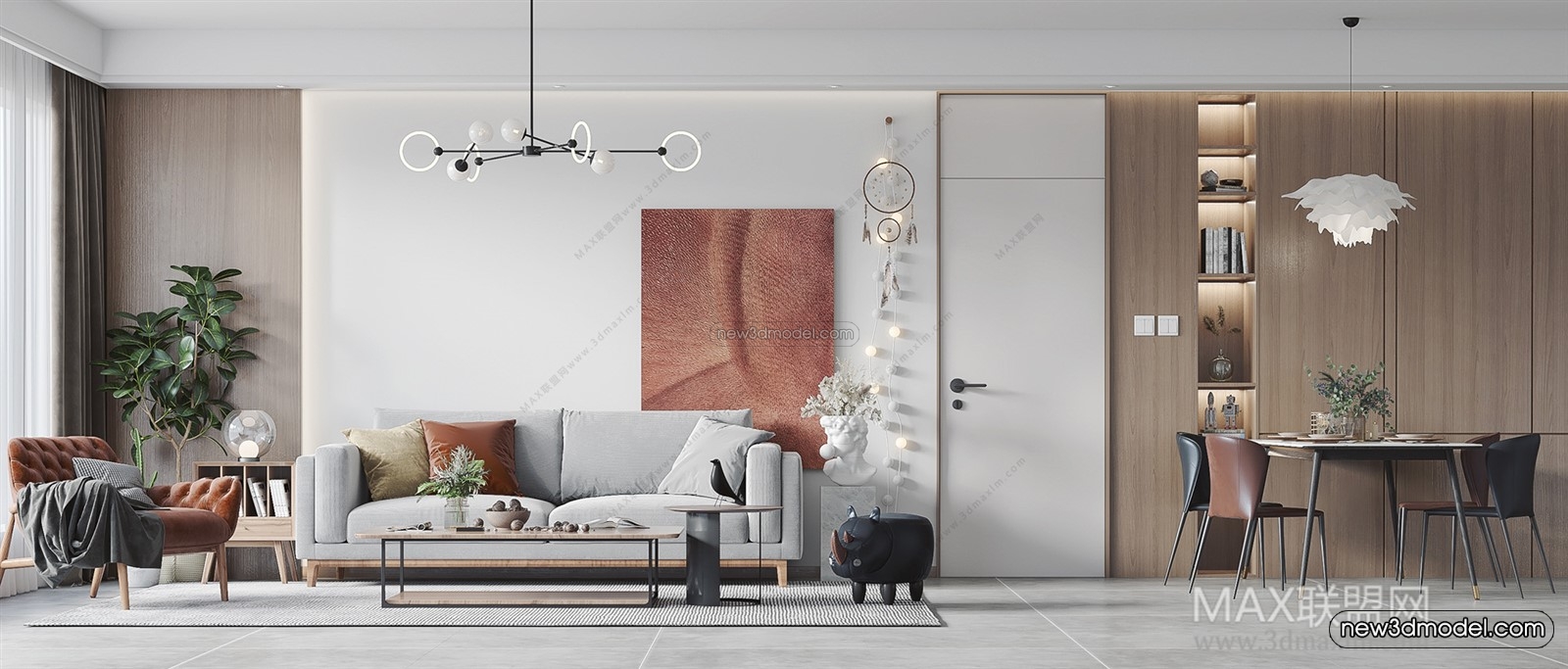 Nordic Style Interior 3D Blocks – Living Room 3D Model – 131 – VRAY - thumbnail 3