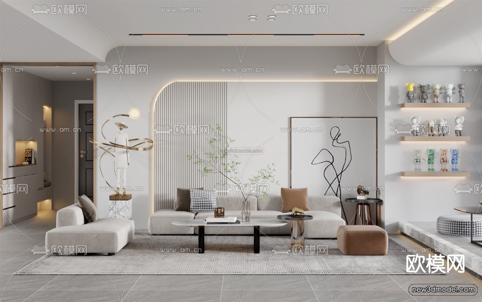 Modern Style Interior 3D Blocks – Living Room 3D Model – 112 – VRAY - thumbnail 2