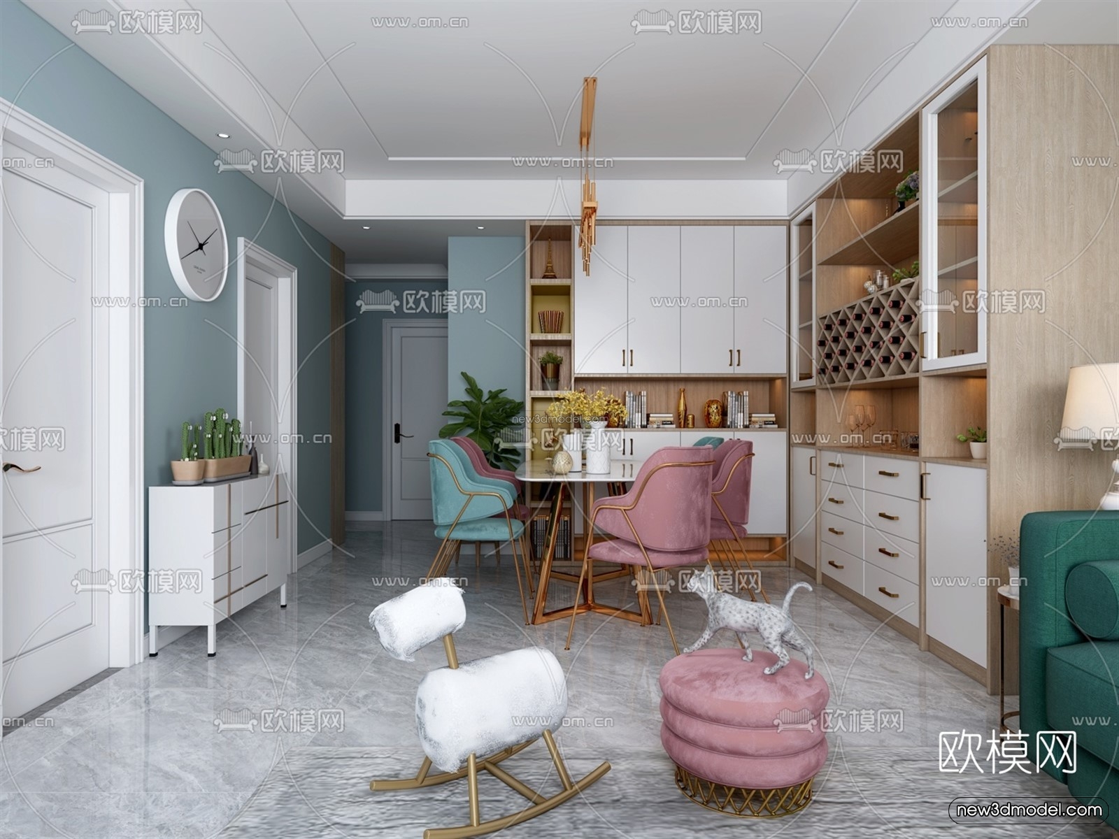 Morandi Style Interior 3D Blocks – Living Room 3D Scene – 069 – VRAY - thumbnail 2