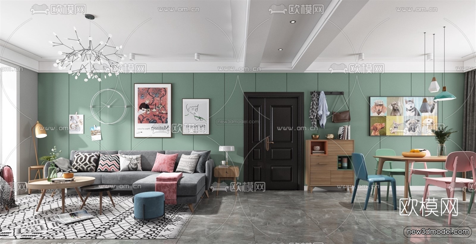 Nordic Style Interior 3D Blocks – Living Room 3D Model – 135 – VRAY - thumbnail 2