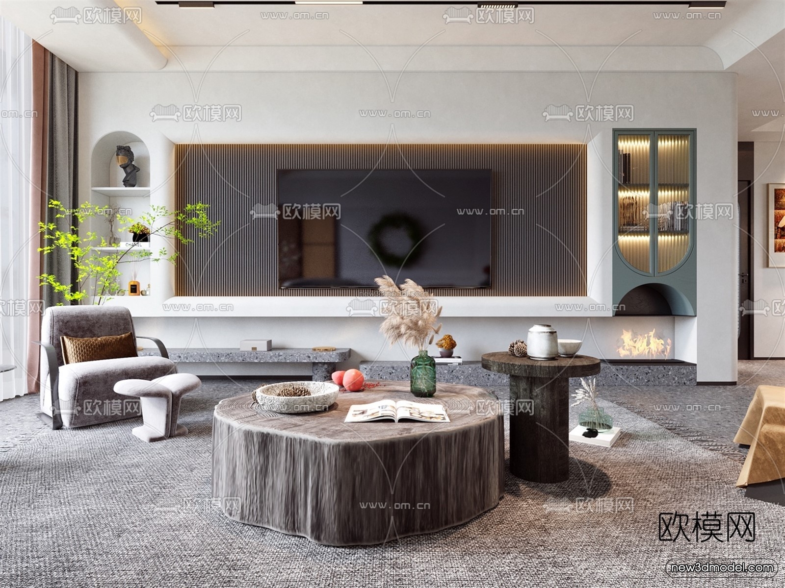 Nordic Style Interior 3D Blocks – Living Room 3D Model – 138 – VRAY - thumbnail 2